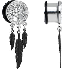 5/8 Clear Gem Steel Single Flare Tree of Life Dangle Plug Set