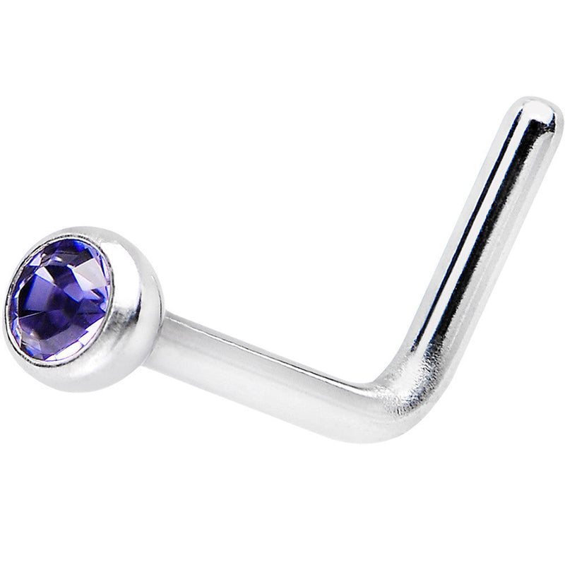 20G Tanzanite L-Shaped Nose Ring Created with Crystals