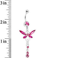 Pink Gem Butterfly Dangle Belly Ring