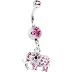 Pink Paved Elephant Dangle Belly Ring