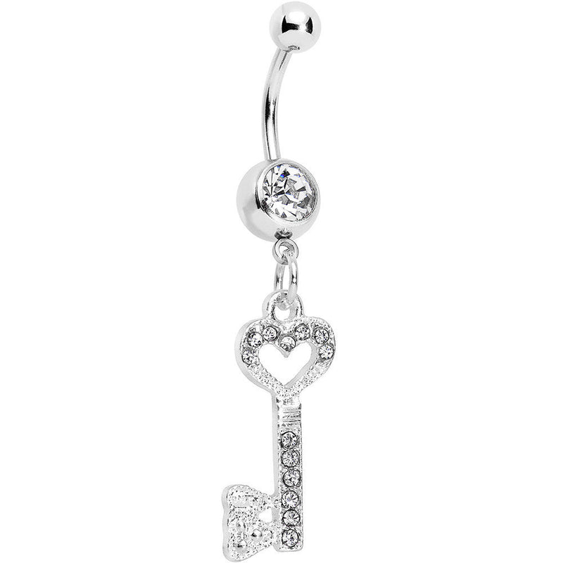 Clear Gem Key to Unlock Love Dangle Belly Ring