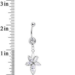 Clear Cubic Zirconia Double Flower Dangle Belly Ring