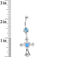 Aqua Gem Blue Imitation Opal Cross Heart Dangle Belly Ring