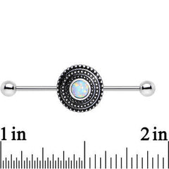 White Synthetic Opal Stainless Steel Medallion Industrial Barbell 37mm