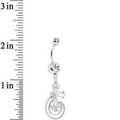 Clear Cubic Zirconia Swirl Flowers Dangle Belly Ring