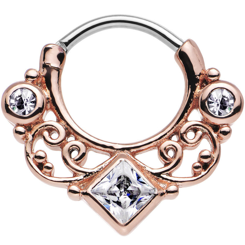 16G 3/8 Rose Gold IP Clear CZ Lahori Palace Septum Clicker