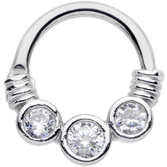 14G Stainless Steel Triple Round Clear Bezel Gem Septum Clicker