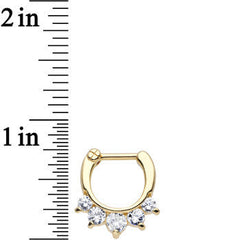 16G Gold Plated Golden Penta Clear Gem Septum Clicker