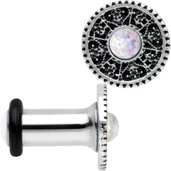 4G Stainless Steel Sky Wheel White Synthetic Opal Plug Set