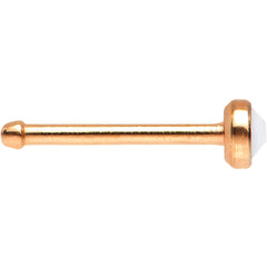 Rose Gold IP 2mm White Imitation Opalite Stone Nose Bone
