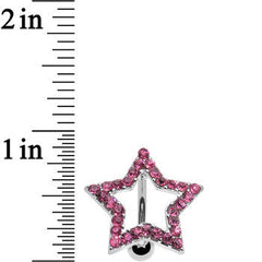 Pink Cubic Zirconia Hollow Star Top Mount Belly Ring