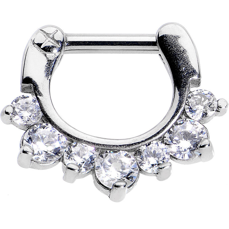 14G 5/16 Seven Clear Cubic Zirconia Septum Clicker