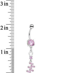 Pink CZ Gem Straight From the Heart Dangle Belly Ring
