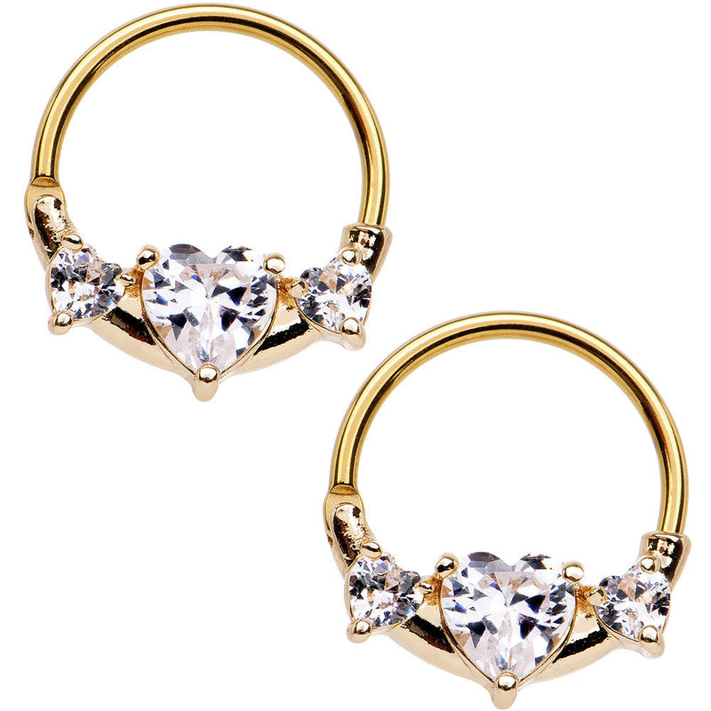 Gold IP Clear Heart Nipple Clicker Set Created with Crystals