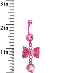 Clear Gem Pink IP Steel Bow Dangle Belly Ring
