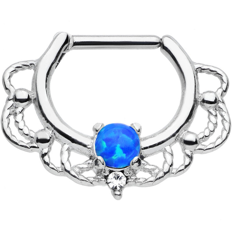 16G Clear Gem Blue Imitation Opal Rope Accent Septum Clicker
