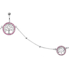 38 Pink Accent Tree of Life Charm Dangle Belly Chain