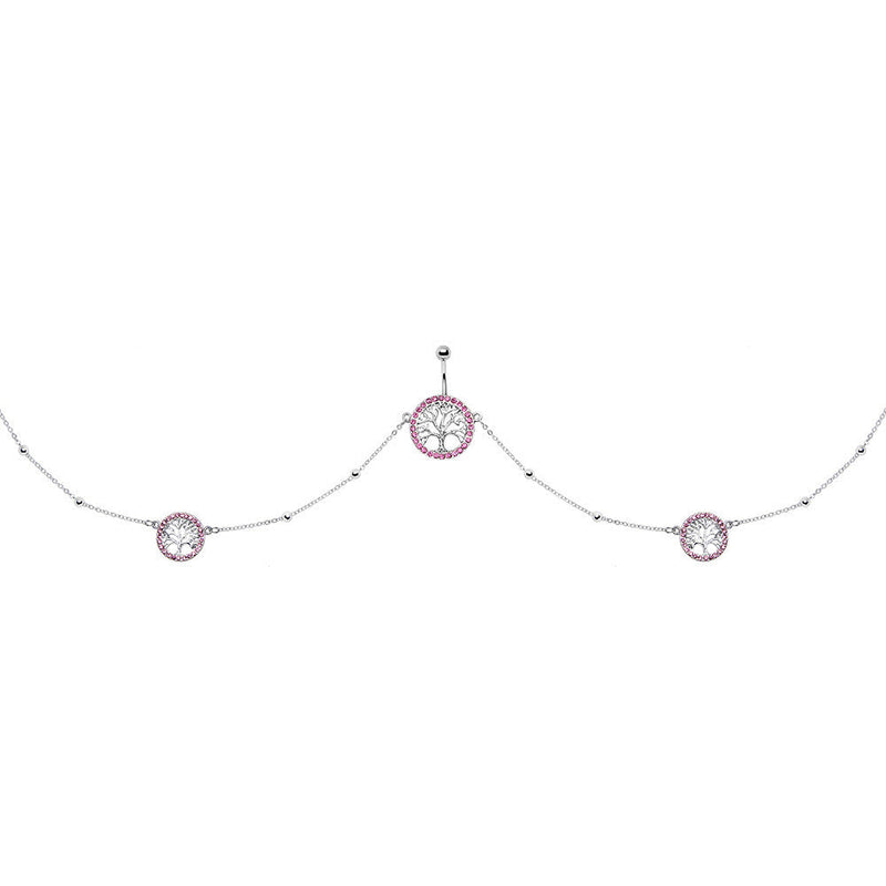 38 Pink Accent Tree of Life Charm Dangle Belly Chain