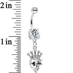Clear Gem Claddagh Inspired Heart and Crown Dangle Belly Ring