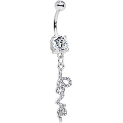 Clear Gem Studded Love Cursive Text Dangle Belly Ring