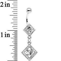 Clear Gem I'm a Square and I Don't Care Bottom Mount Dangle Belly Ring