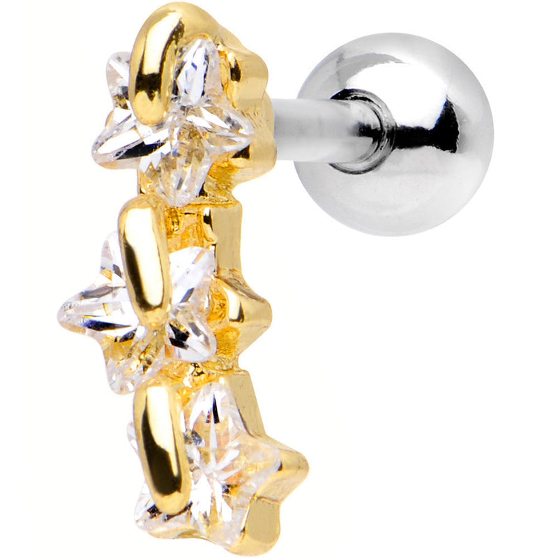 16G 1/4 Steel Clear CZ Sunny Three Star Right Cartilage Earring