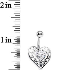 Clear Gem White Woven Heart Bottom Charm Belly Ring