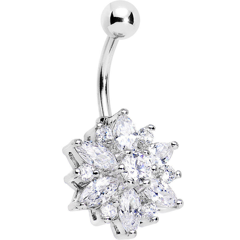 Clear Gem Glittering Flower in Bloom Bottom Mount Belly Ring