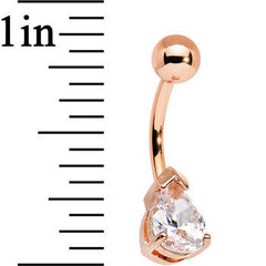 Rose Gold Plated Prong Set 7mm Cubic Zirconia Teardrop Belly Ring