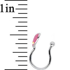 Pink Synthetic Opal Rhodium Plated Heart Clip On Fake Nose Ring
