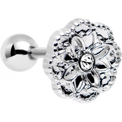 16G 1/4 Clear Gem Steel Mandala Flower Tragus Cartilage Earring