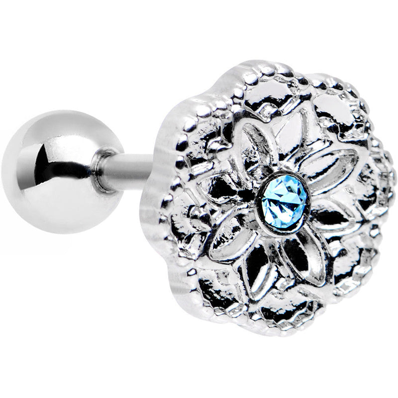 16G 1/4 Aqua Gem Steel Mandala Flower Tragus Cartilage Earring