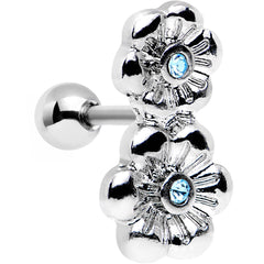 16G 1/4 Aqua Gem Steel Double Flower Tragus Cartilage Earring