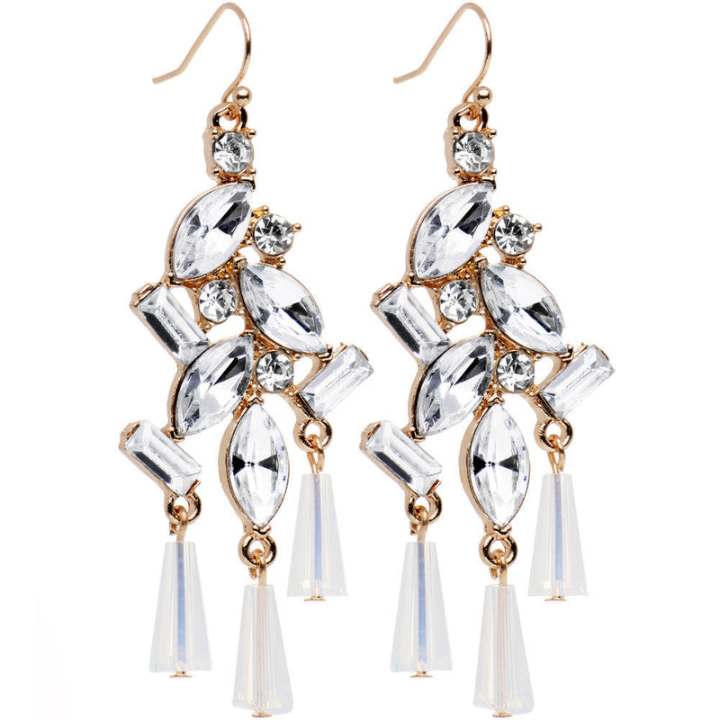 Clear Gold Tone Embellished Chandelier Fish Hook Drop Earrings