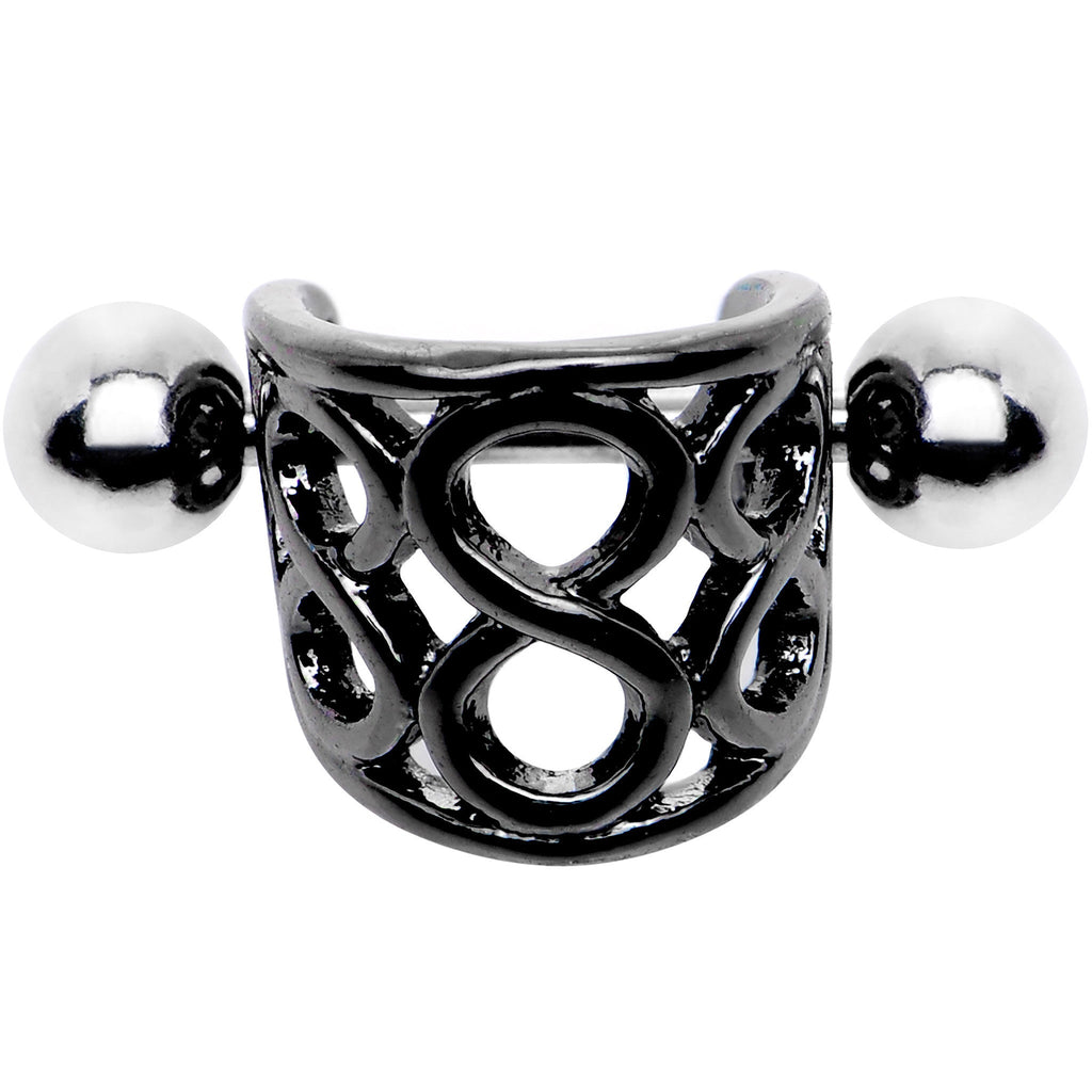 16G 3/8 Black Band Steel Bar Infinity Cartilage Cuff