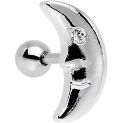 16G 1/4 Clear Gem Steel Crescent Moon Left Cartilage Earring