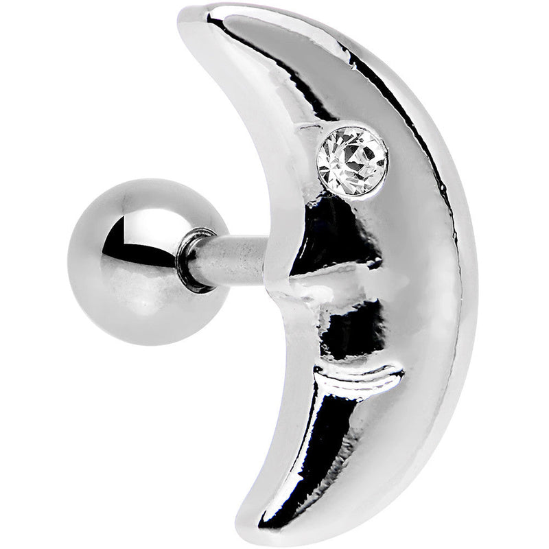 16G 1/4 Clear Gem Steel Crescent Moon Left Cartilage Earring