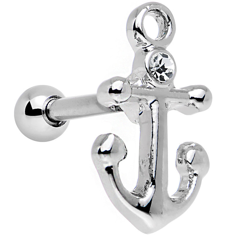 16G 1/4 Clear Gem Settle Down Anchor Cartilage Earring