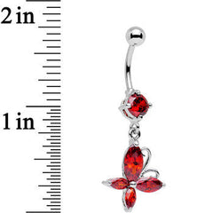 Red Gem Butterfly Prong Set Dangle Belly Ring
