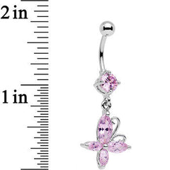Light Pink Gem Butterfly Prong Set Dangle Belly Ring