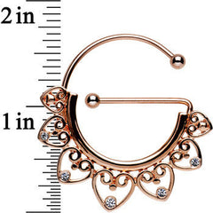 Clear Gem Rose Gold PVD Filigree Heart Universal Nipple Ring Set
