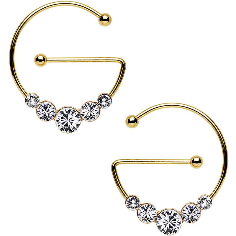Clear Gold PVD Universal Nipple Ring Set Created with Crystals
