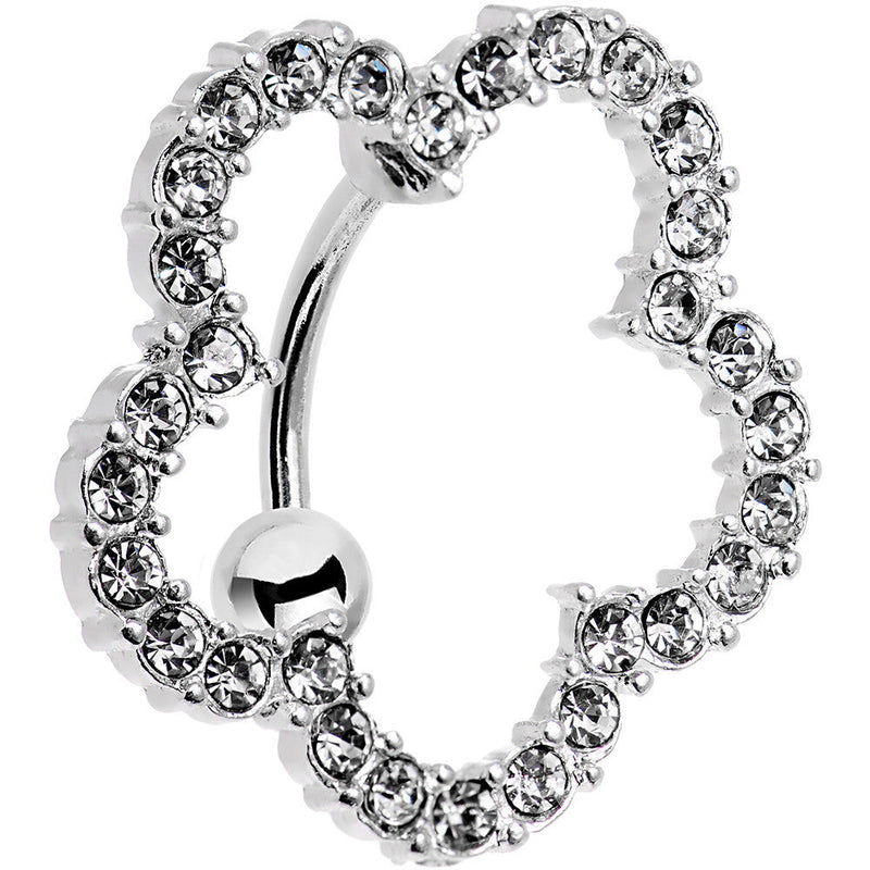 Clear Gem Stainless Steel Cutout Zinnia Flower Top Mount Belly Ring
