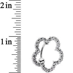 Clear Gem Stainless Steel Cutout Zinnia Flower Top Mount Belly Ring