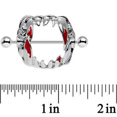14G 1 1/8 Steel Dripping Red Vampire Fangs Barbell Nipple Shield Set