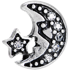 16G 1/4 Clear Gem Moon and Star Left Tragus Cartilage Earring
