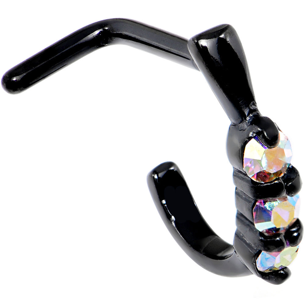 18G Aurora Gem Black PVD Faux Hoop L Shaped Nose Ring