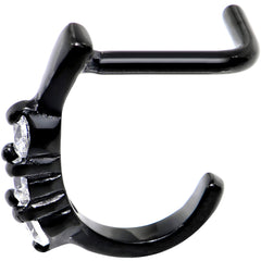 18G Clear Gem Black PVD Faux Hoop L Shaped Nose Ring