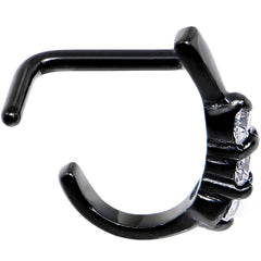 18G Clear Gem Black PVD Faux Hoop L Shaped Nose Ring