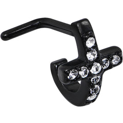 18G Clear Gem Black PVD Cross Faux Hoop L Shaped Nose Ring